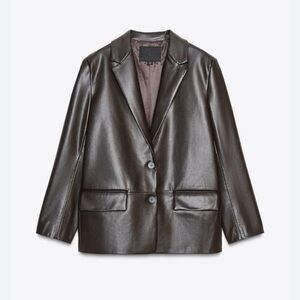 ZARA women's faux leather straight blazer jacket S